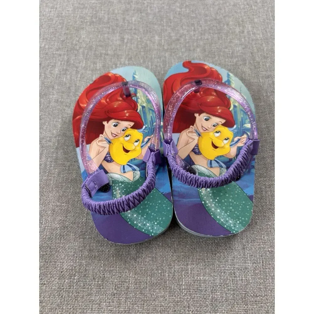 NEW Disney Little Mermaid Toddler Girls' Size 5/6 Sling-Back Flip-Flop Sandals